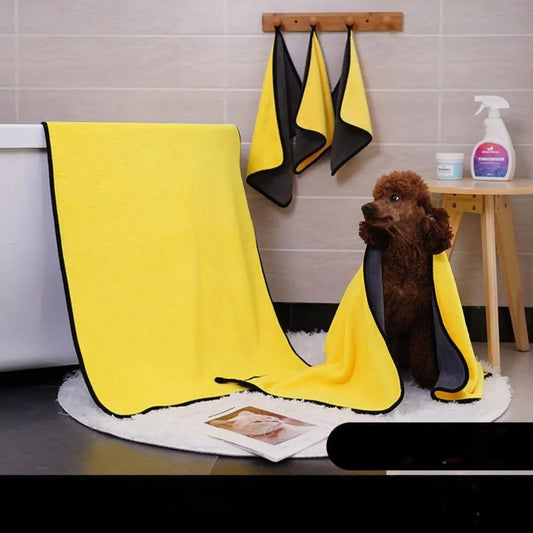 Ultra-Absorbent Pet Bathing Towel front photo with dog wrapping in towel