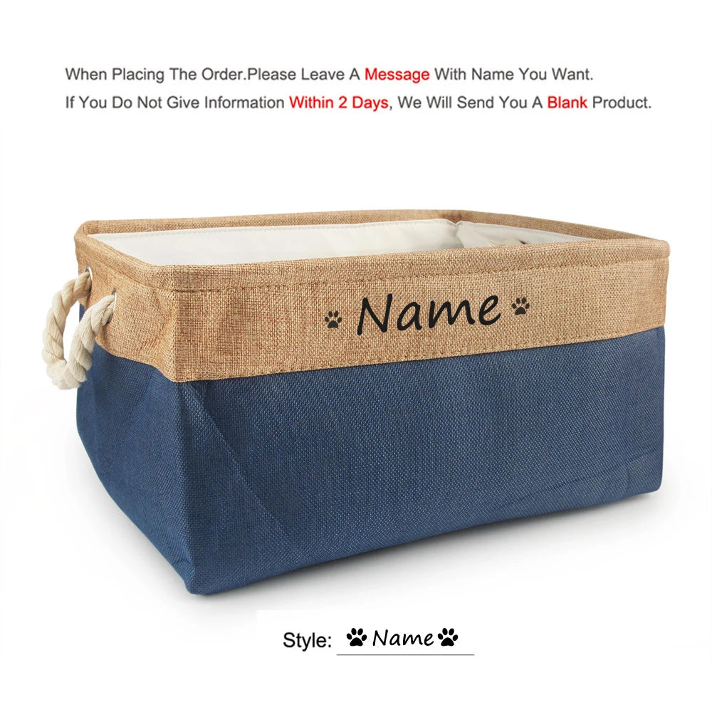paw pattern dark blue color Dog Toy Box with Personalized Name Tag image showing ordering process
