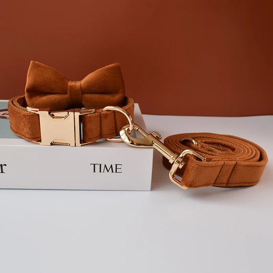 Brown Bow Tie Collar and Leash Front Image