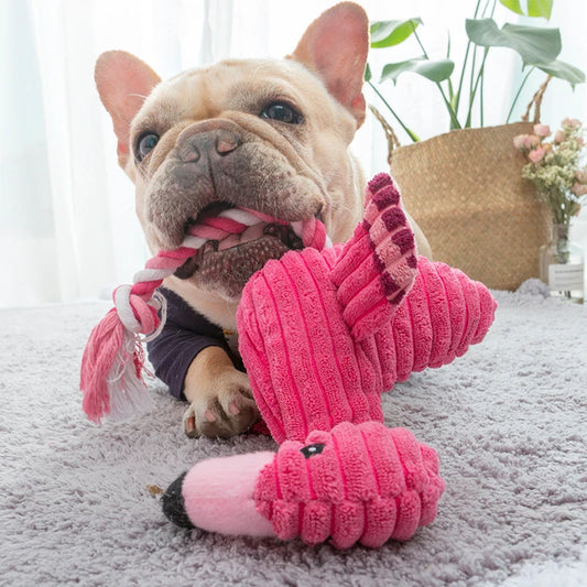 Image Showing Dog Playing with Flamingo Squeaker Dog Toy