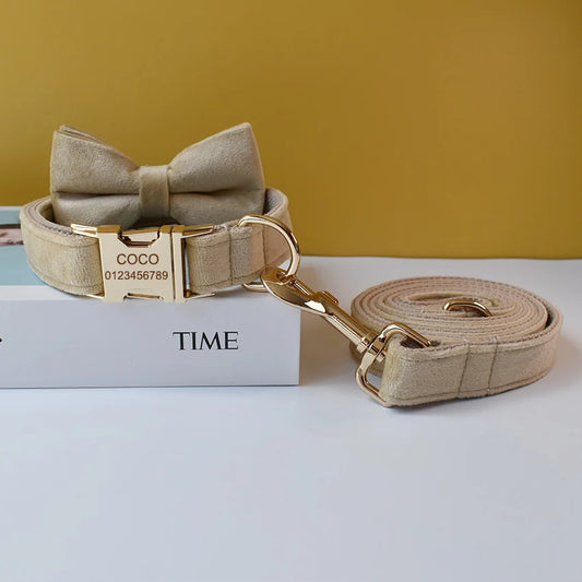 Khaki Bow Tie Collar and Leash Set Front Image