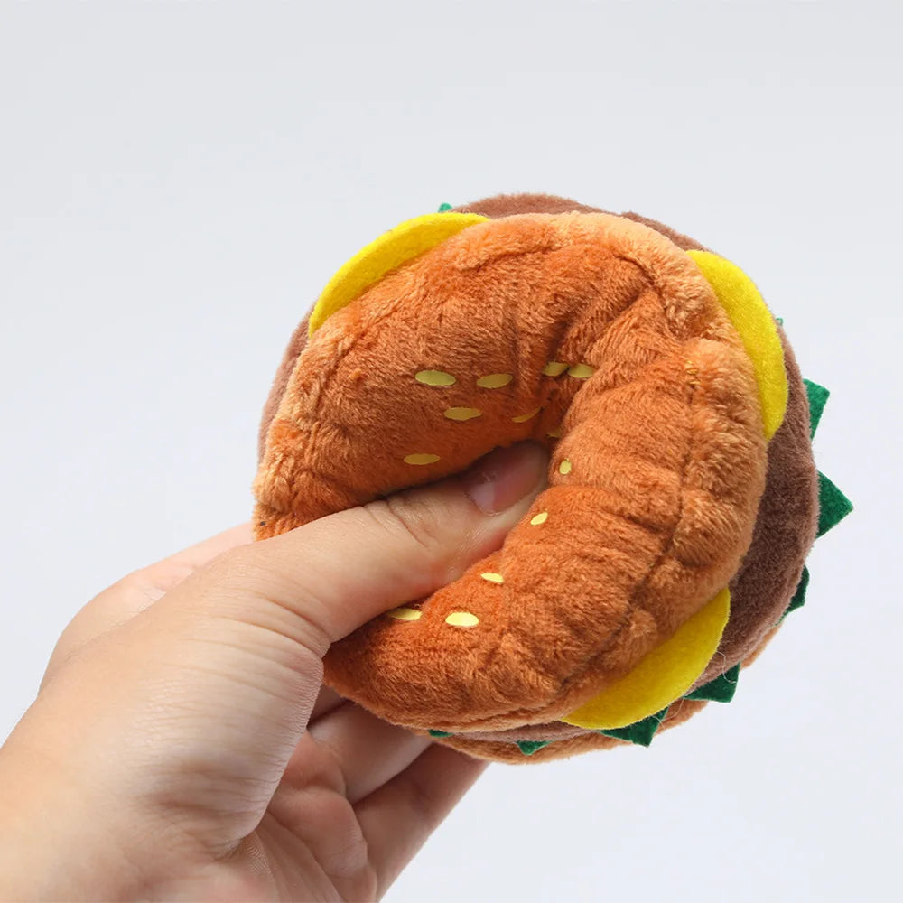 Burger Squeakers Plush Dog Toy Close Up Image