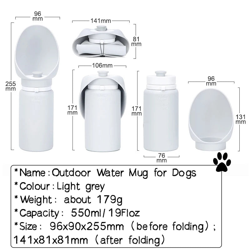 dimension chart of Foldable Outdoor Dog Water Bottle