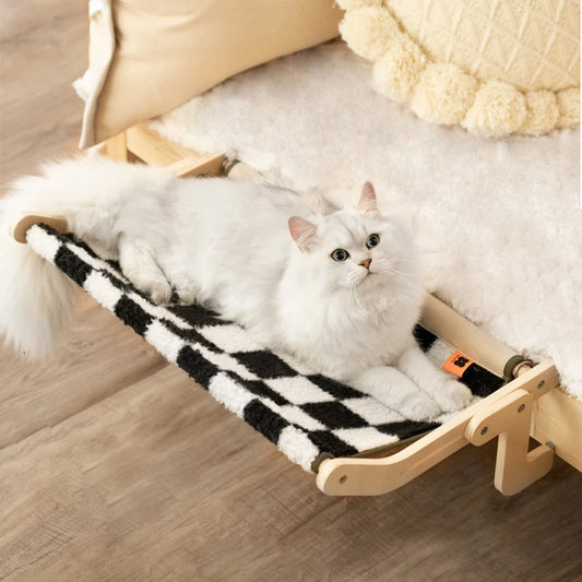 Checkerboard Cat Hammock Near Sofa with Cat Resting