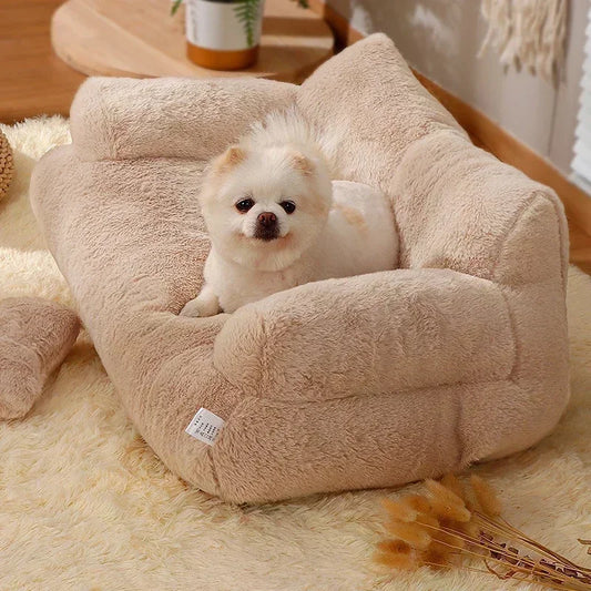 Detachable Plush Pet Sofa with Dog Resting on It