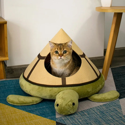 Turtle Style Detachable Pet Bed Front Image with Cat Sitting in it