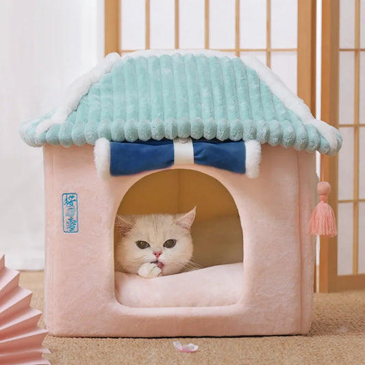 Cherry Blossom Pet House Front Image with cat inside