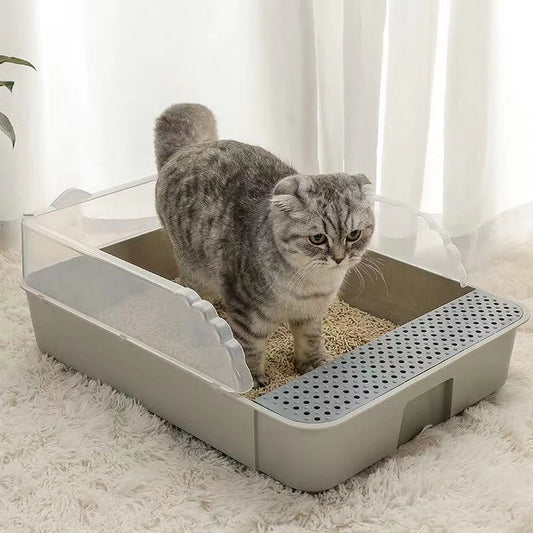 Transparent Semi-Enclosed Cat Litter Box with Shovel