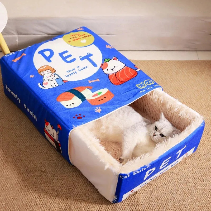 top image of blue color Snack Box Enclosed Cat House