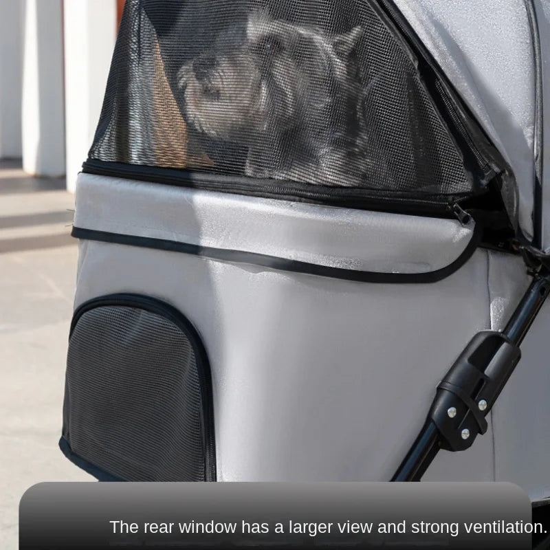 close up image of Foldable Convenient Pet Stroller showing rear window