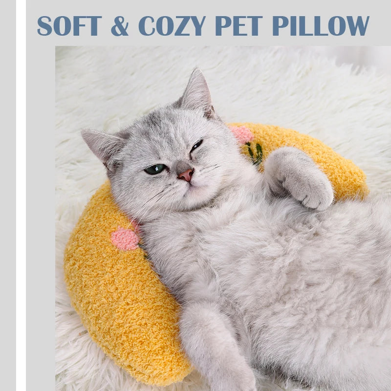 yellow color Mini Soft Pet Pillow top image with cat sleeping