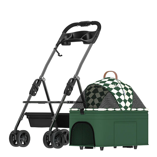 Green Color Stylish Detachable Pet Stroller Side Image Showing Detached Pet Pram