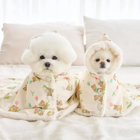 front image of two dogs wearing Winter Warm Dog Blankets
