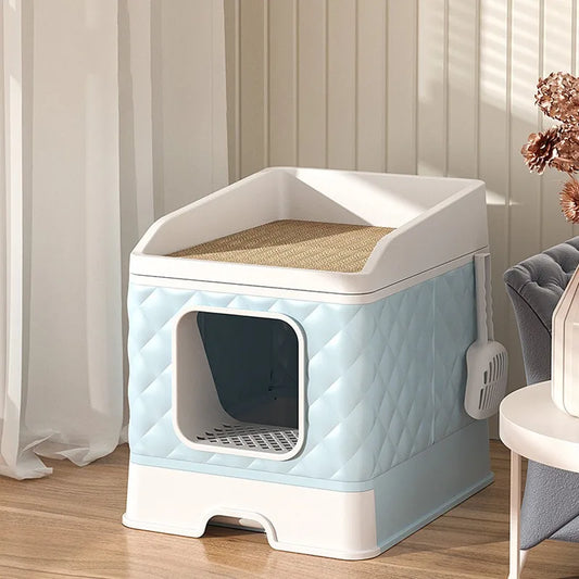 Blue Color Large Size Cat Litter Box with Scratcher Bed