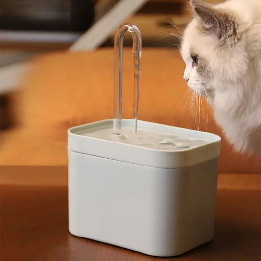 White color Automatic Pet Water Fountain side image with cat beside