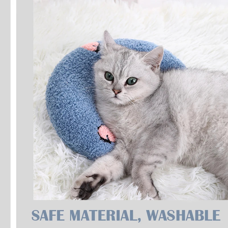 blue color Mini Soft Pet Pillow top image with cat sleeping