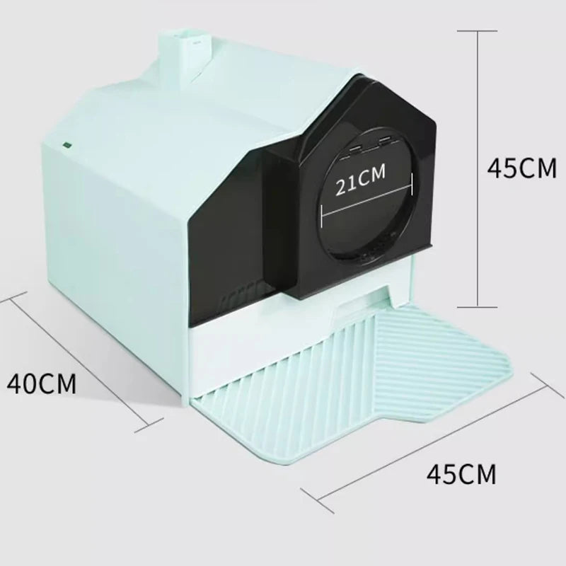 Light Green Color Villa House Enclosed Cat Litter Box with Dimensions