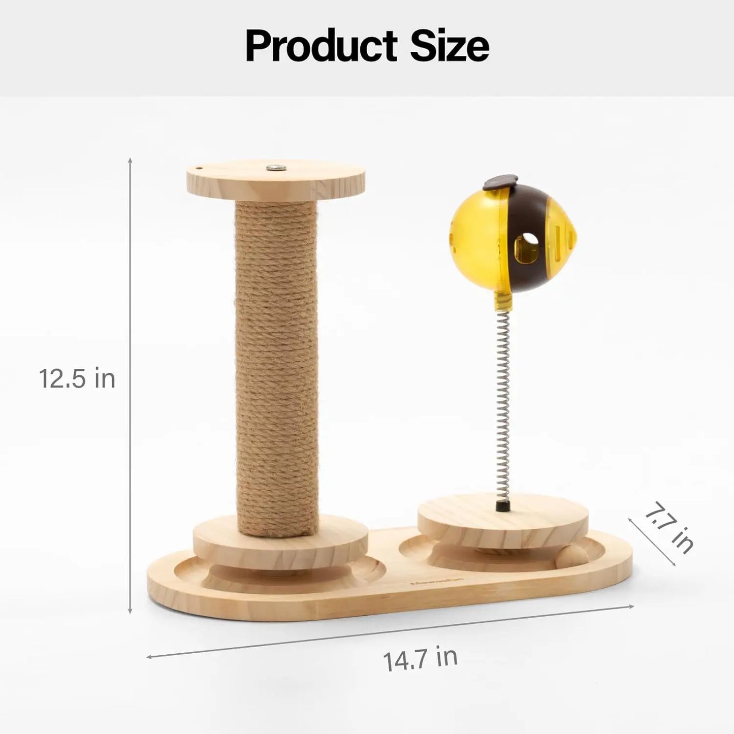 image of Turntable Cat Toy with Scratching Post showing dimensions