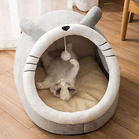 Animal-Style Cat House with Cat Playing the Hanging Teaser Toy