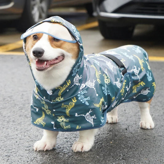 front image of dog wearing blue color Mascotas Dog Raincoat