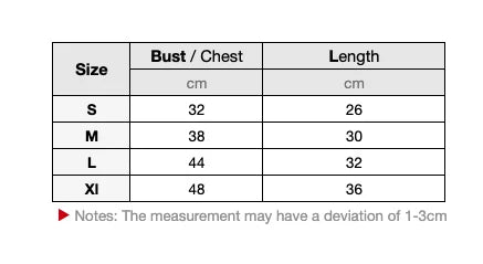Sweet love patterned dog sweater dimension chart
