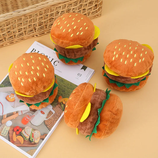 Four Burger Squeakers Plush Dog Toys Top Image