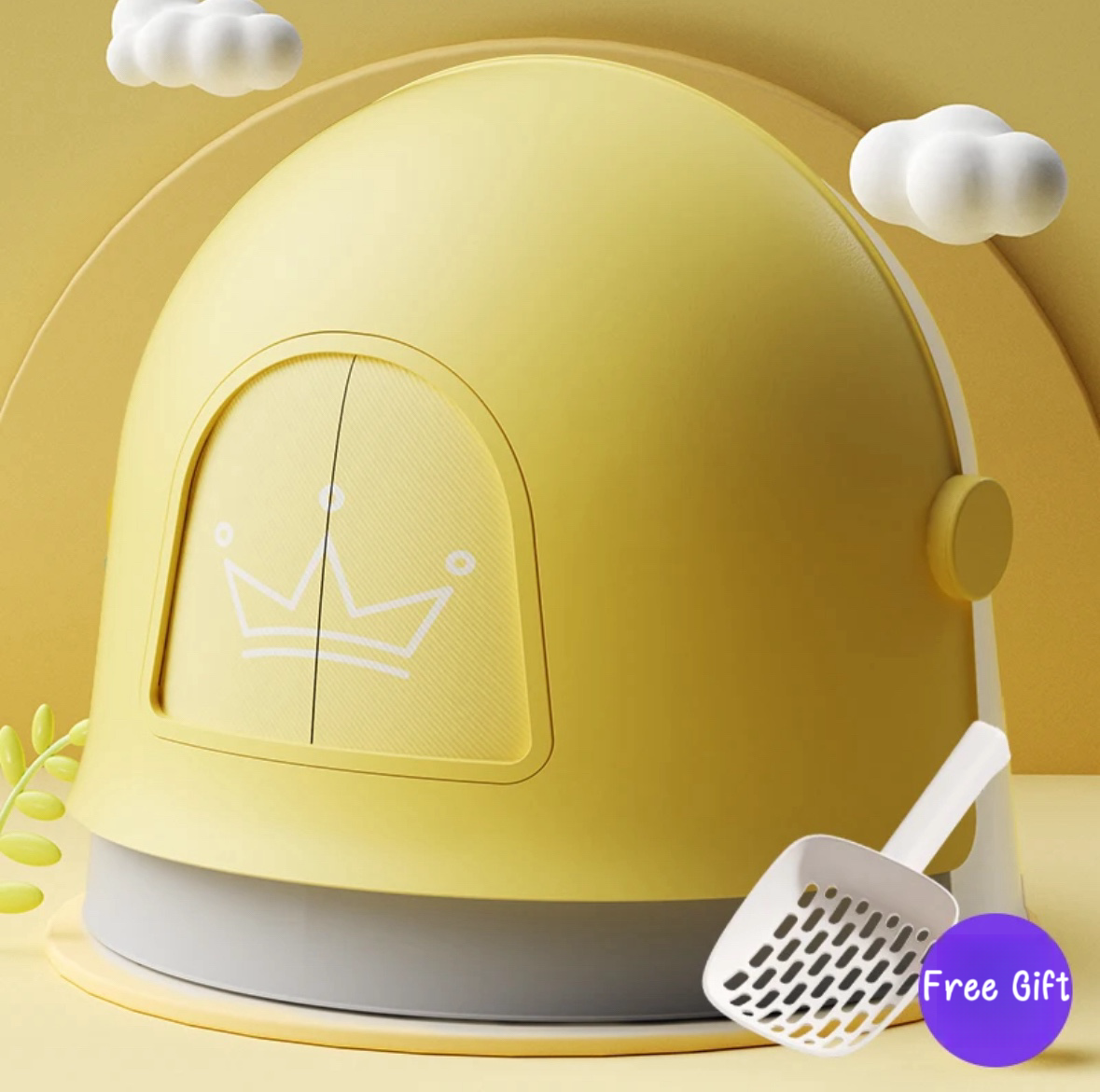 Yellow Color Big Fish Enclosed Cat Litter Box with Free Shovel Gift