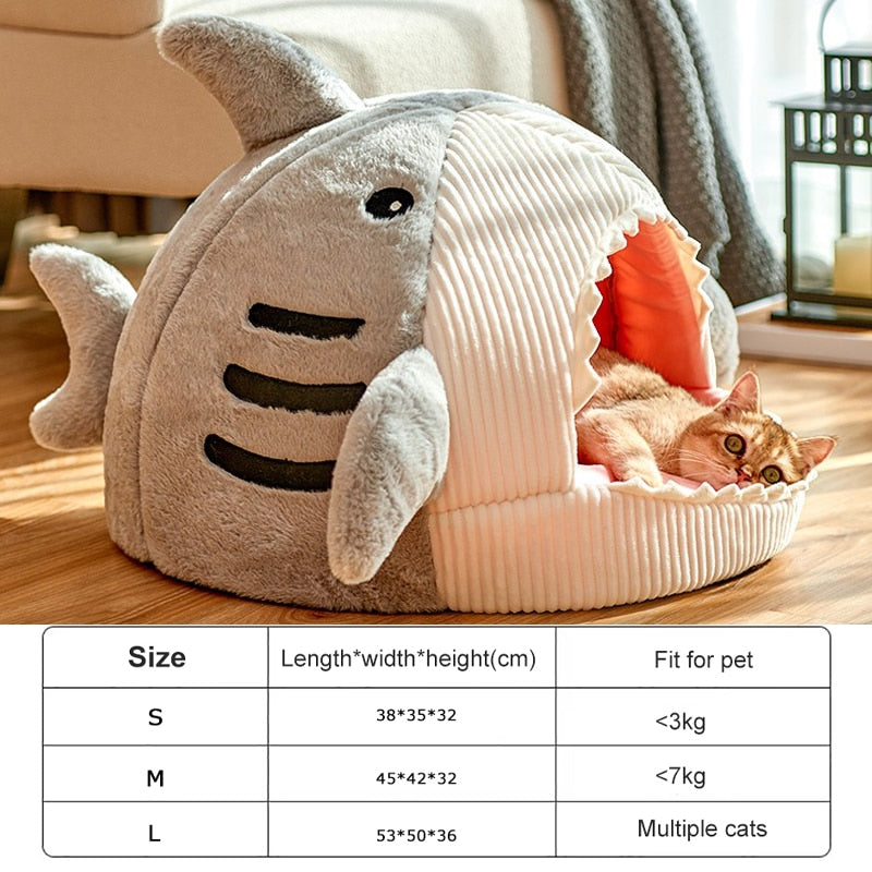 Grey Color The Great Shark Pet House Side Image with Dimensions