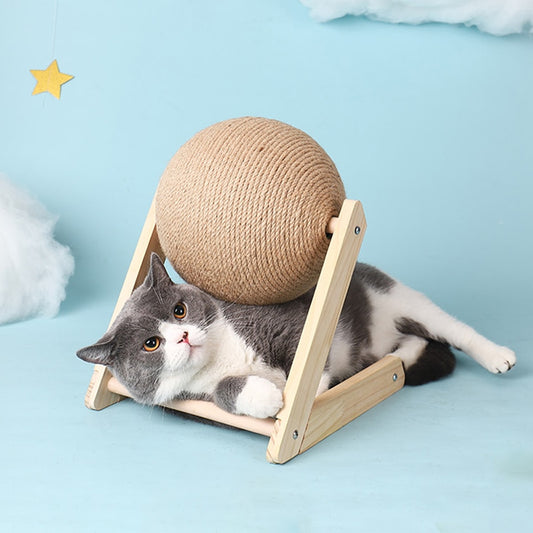 Elevated Cat Scratching Ball front image with cat lying underneath