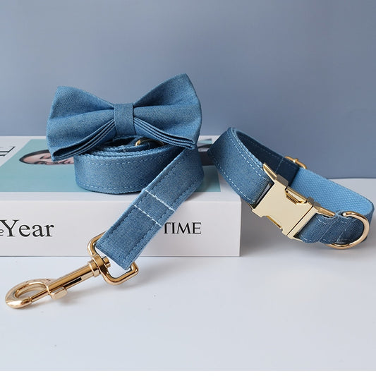 Blue Bow Tie Collar and Leash Front Image