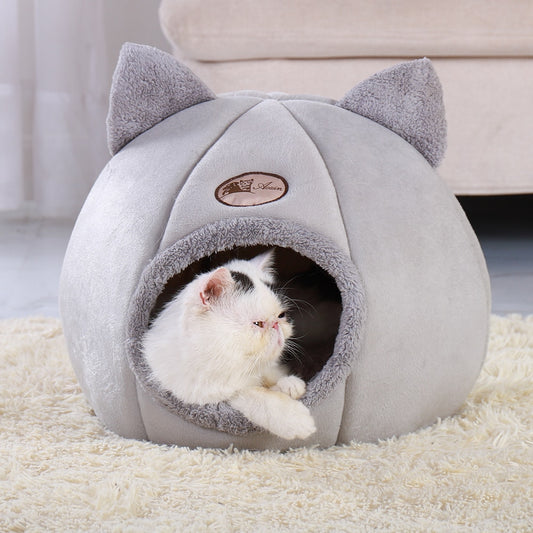 Grey Ears Cat Cave Front Image with Cat Inside