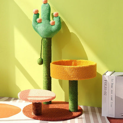 Cactus Scratching Cat Tree with Cat Bed Front Image