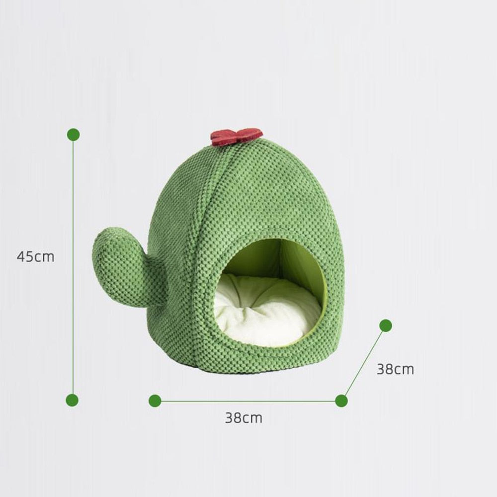 Cactus-Style Enclosed Cat House Front Image Showing Dimensions