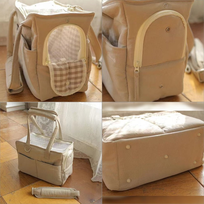 Portable Dog Travel Bag images from different angles showing bag details