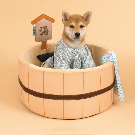 Japanese Bathtub Pet Bed Front Image with dog inside
