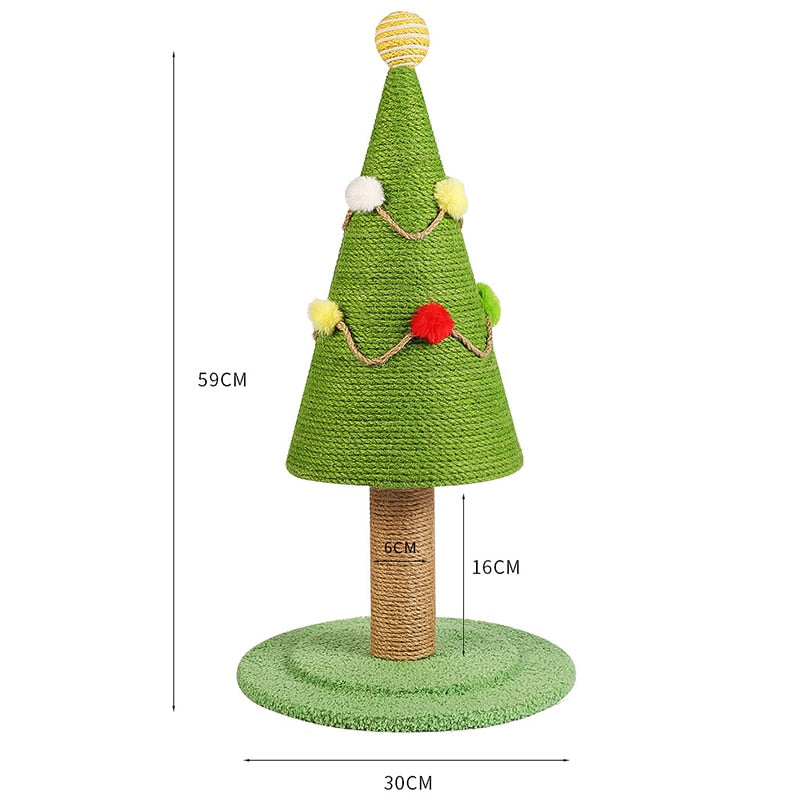 Christmas Tree Cat Scratching Post Image Showing Product Dimensions