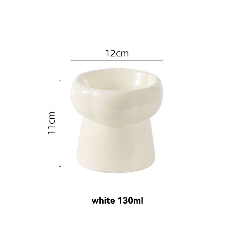 130ml White Color Ceramic Elevated Pet Bowl Front Image Showing Dimensions