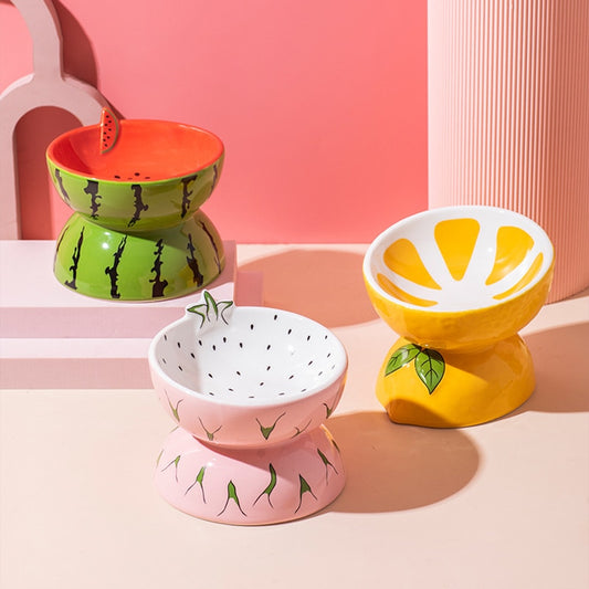 Three Types of Ceramic Fruit Pet Bowls Front Image