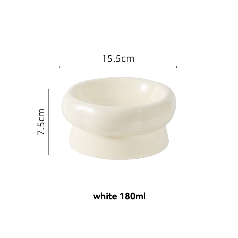 180ml White Color Ceramic Elevated Pet Bowl Front Image Showing Dimensions