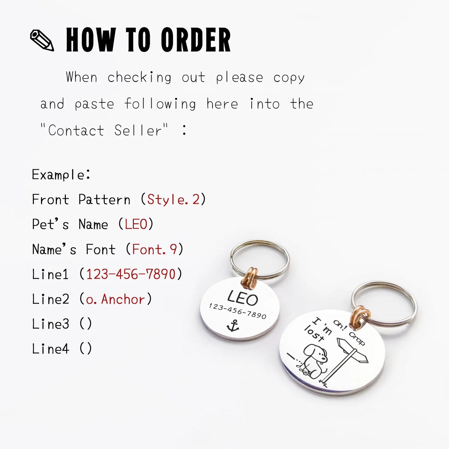 Personalized Engraved Pet Tags image showing how to order