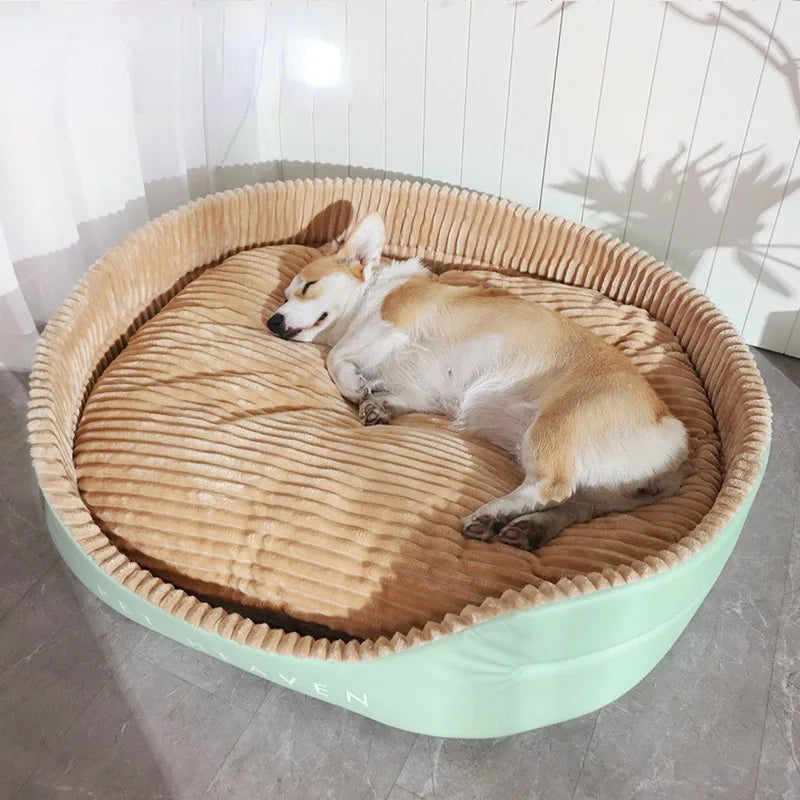 Top image of Padded Basket Dog Bed with dog sleeping