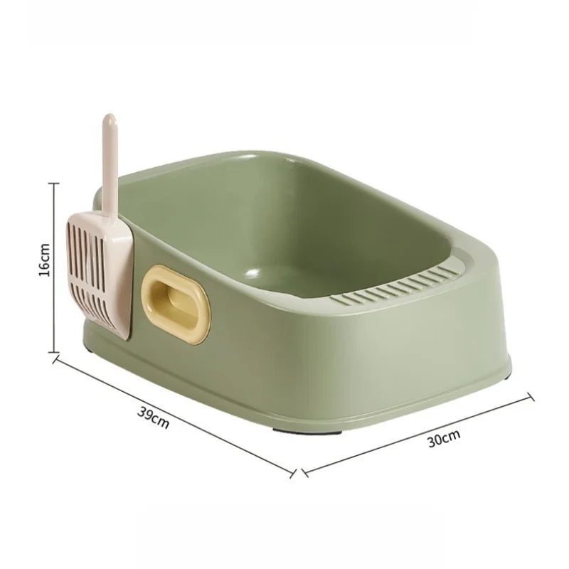 Minimalism Semi-Enclosed Cat Litter box with Shovel Side Image Showing Dimensions