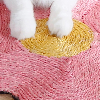 Pink Color Floral Hanging Cat Scratching Mat Close Up