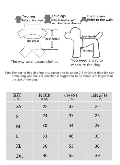 Thickened Camo Dog Hoodie dimension chart