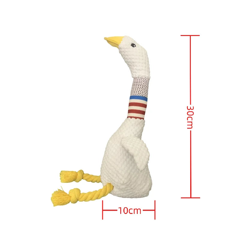 White Goose Dog Toy side image with dimensions