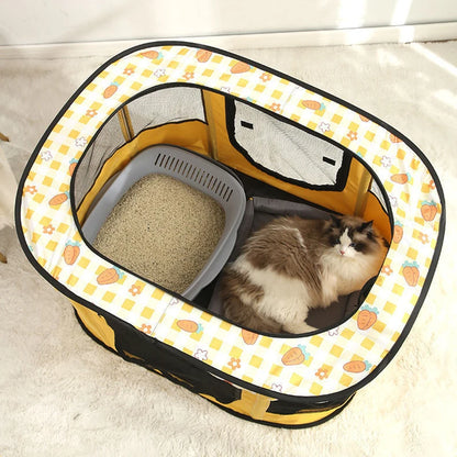 top image of Enclosed Folding Pet Bed Basket with cat inside