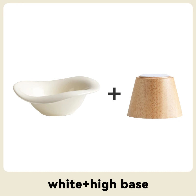 image of white color Wooden Tilted Raised Cat Bowl with high base