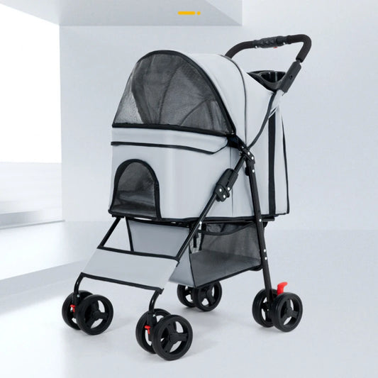 front image of blue color Foldable Convenient Pet Stroller