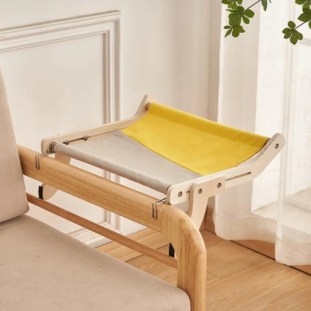 image of white and yellow color Sturdy Wooden Hanging Cat Bed