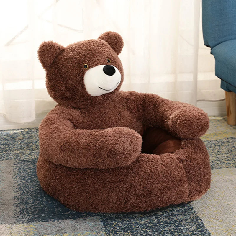 Coffee Color Bear Cuddling Pet Bed Top Image